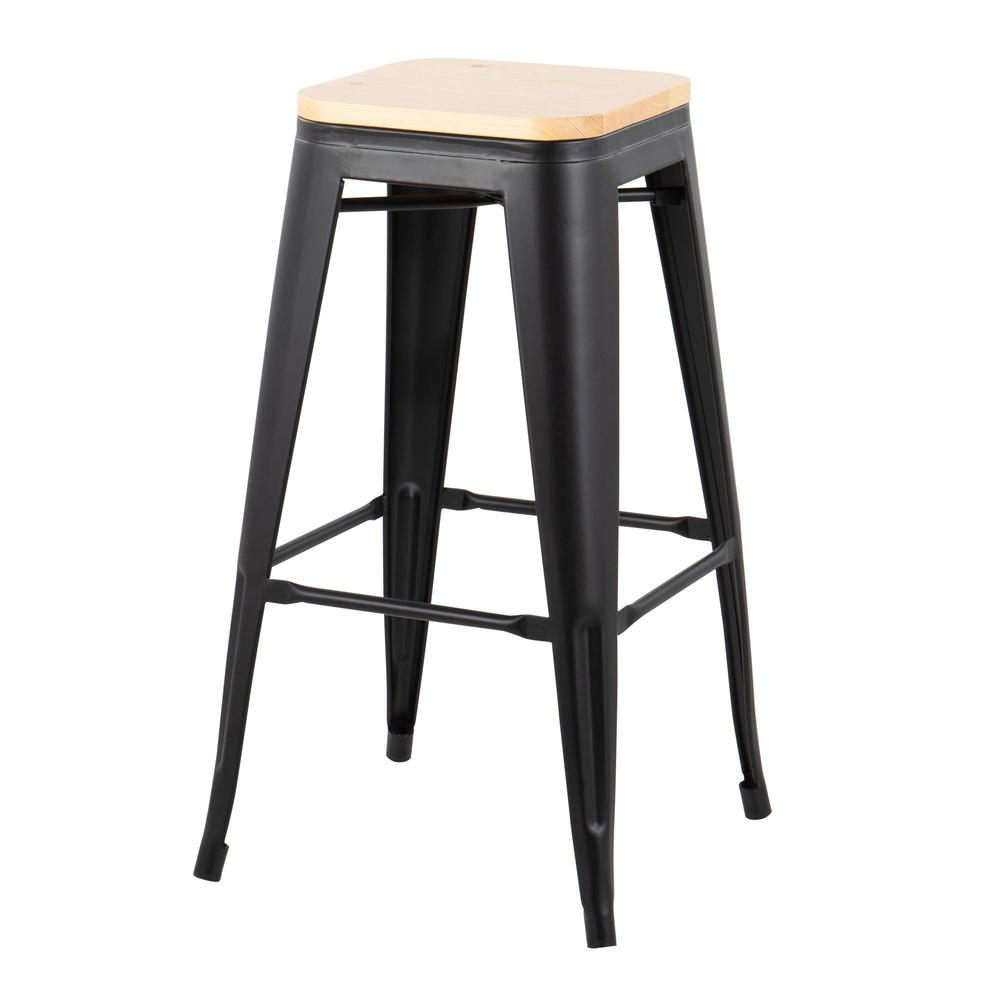 Black Steel, Natural Wood Oregon Barstool - Set of 2. Picture 4