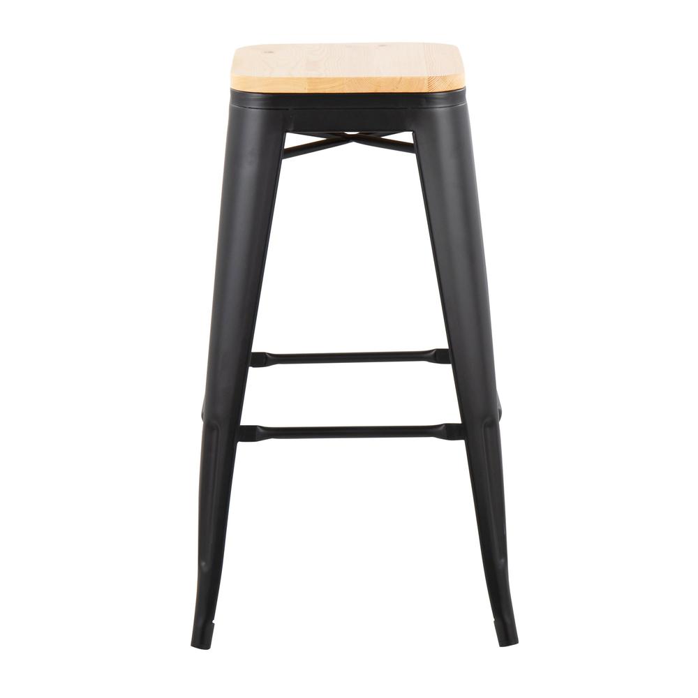 Black Steel, Natural Wood Oregon Barstool - Set of 2. Picture 6