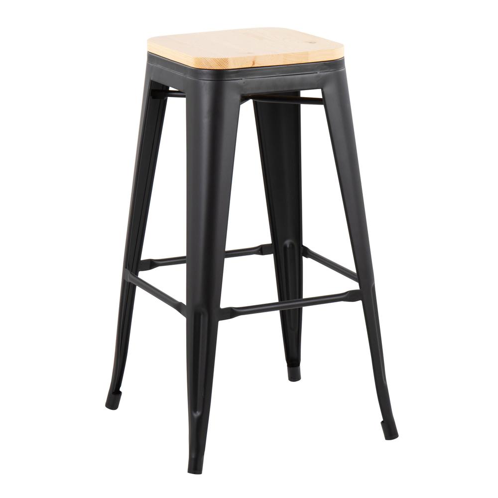 Black Steel, Natural Wood Oregon Barstool - Set of 2. Picture 2