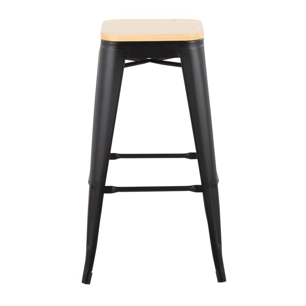 Black Steel, Natural Wood Oregon Barstool - Set of 2. Picture 3