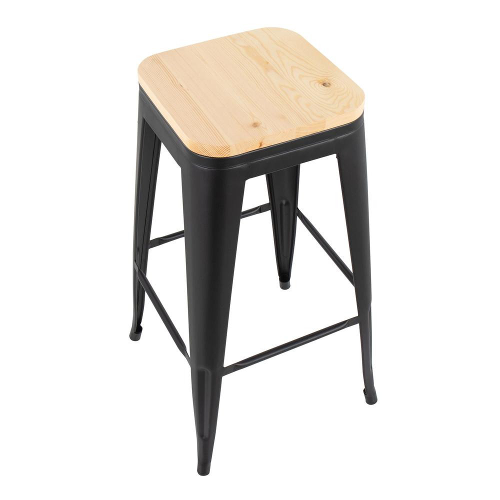 Black Steel, Natural Wood Oregon Barstool - Set of 2. Picture 7