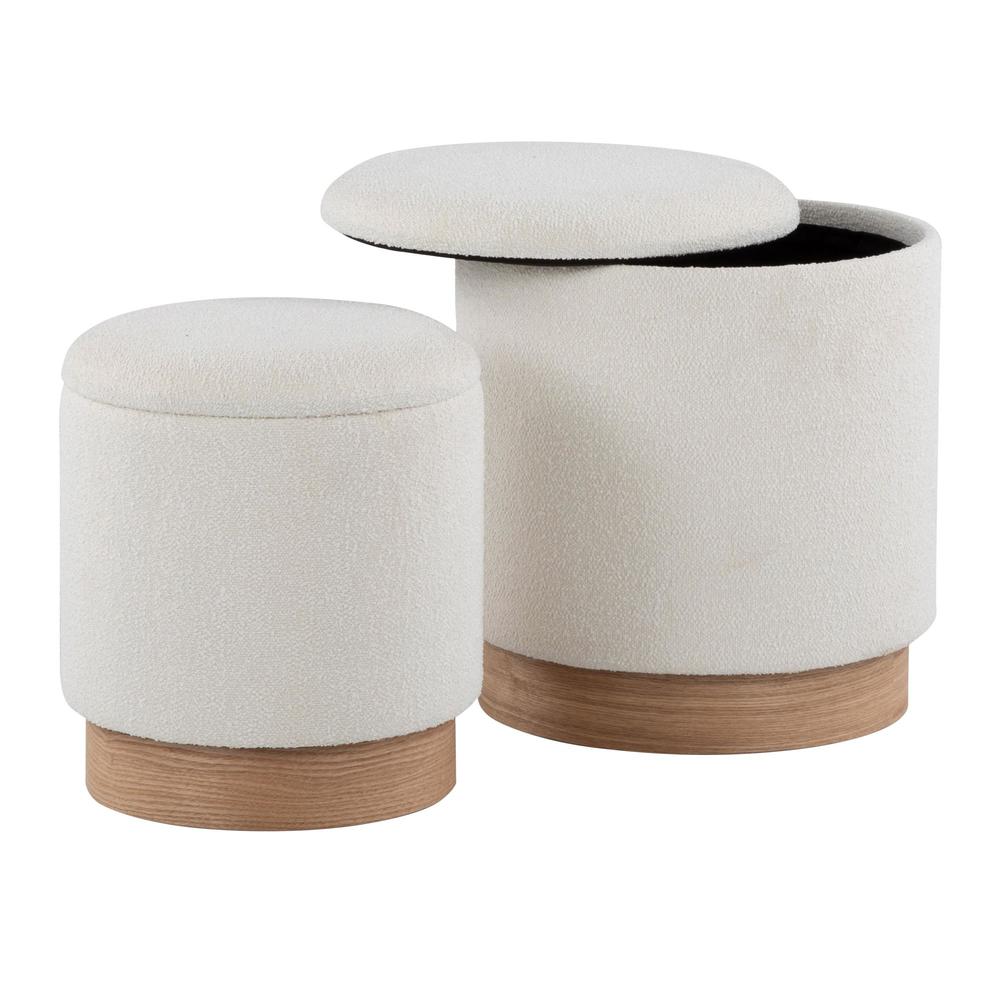 Natural Wood, Cream Fabric Marla Nesting Ottoman Set. Picture 3