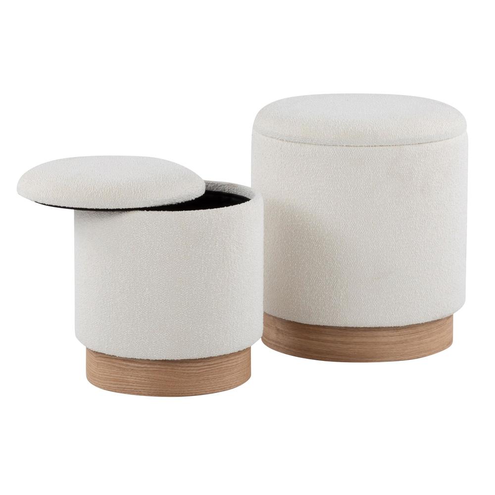 Natural Wood, Cream Fabric Marla Nesting Ottoman Set. Picture 4