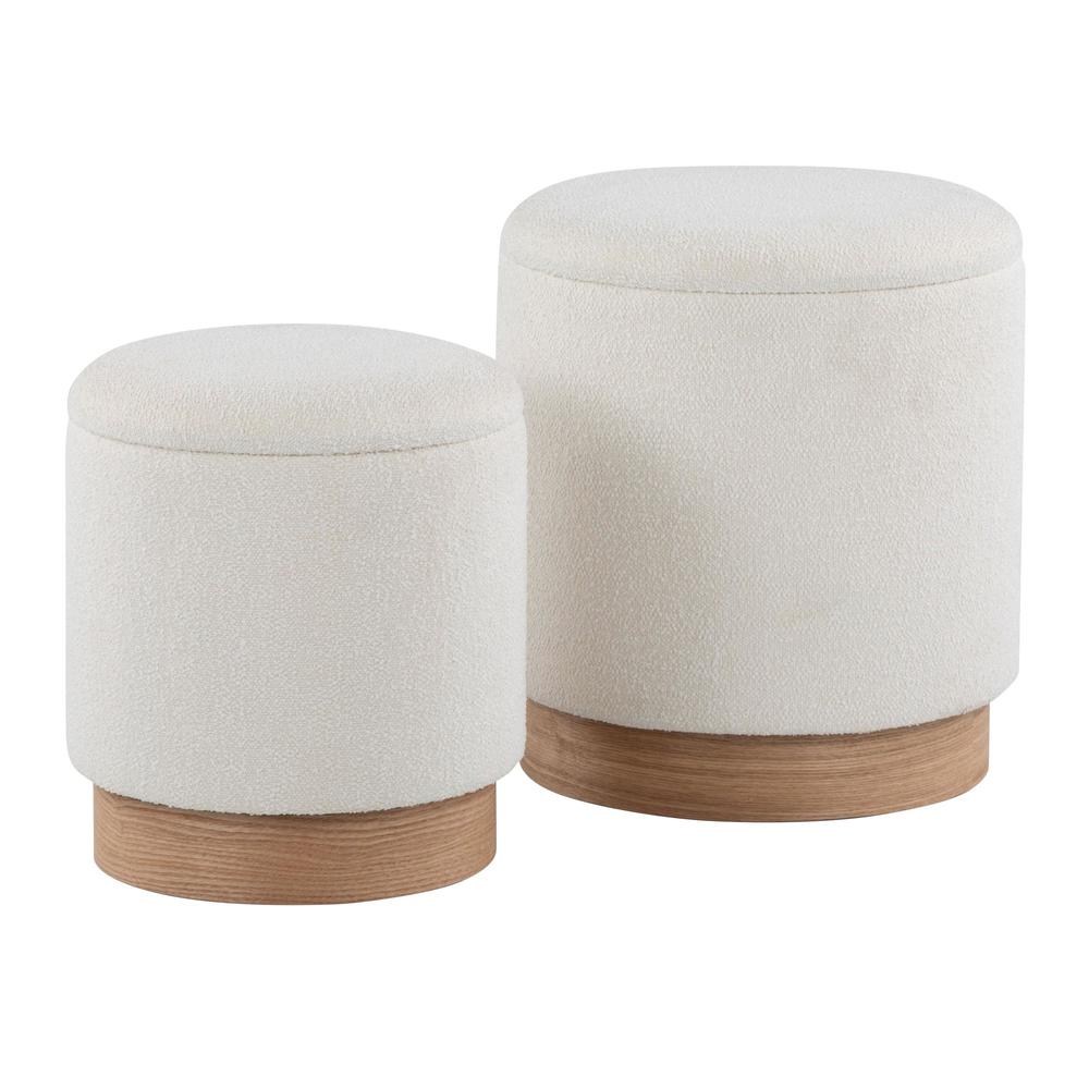Natural Wood, Cream Fabric Marla Nesting Ottoman Set. Picture 1