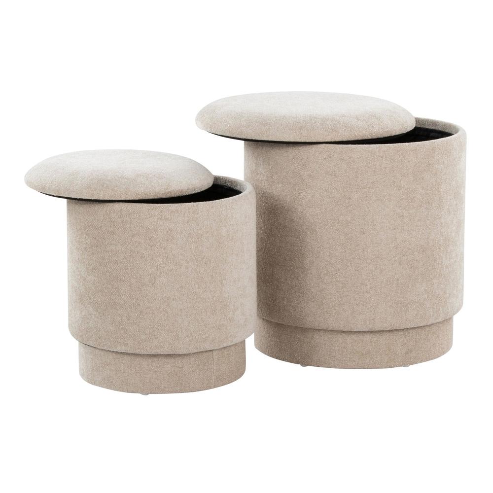 Beige Fabric Marla Upholstered Ottoman Set. Picture 4