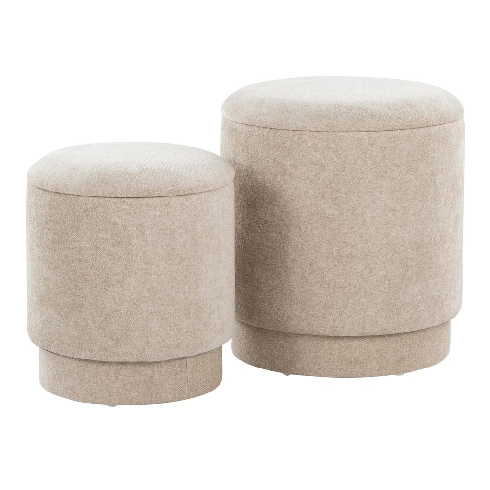 Beige Fabric Marla Upholstered Ottoman Set. Picture 1