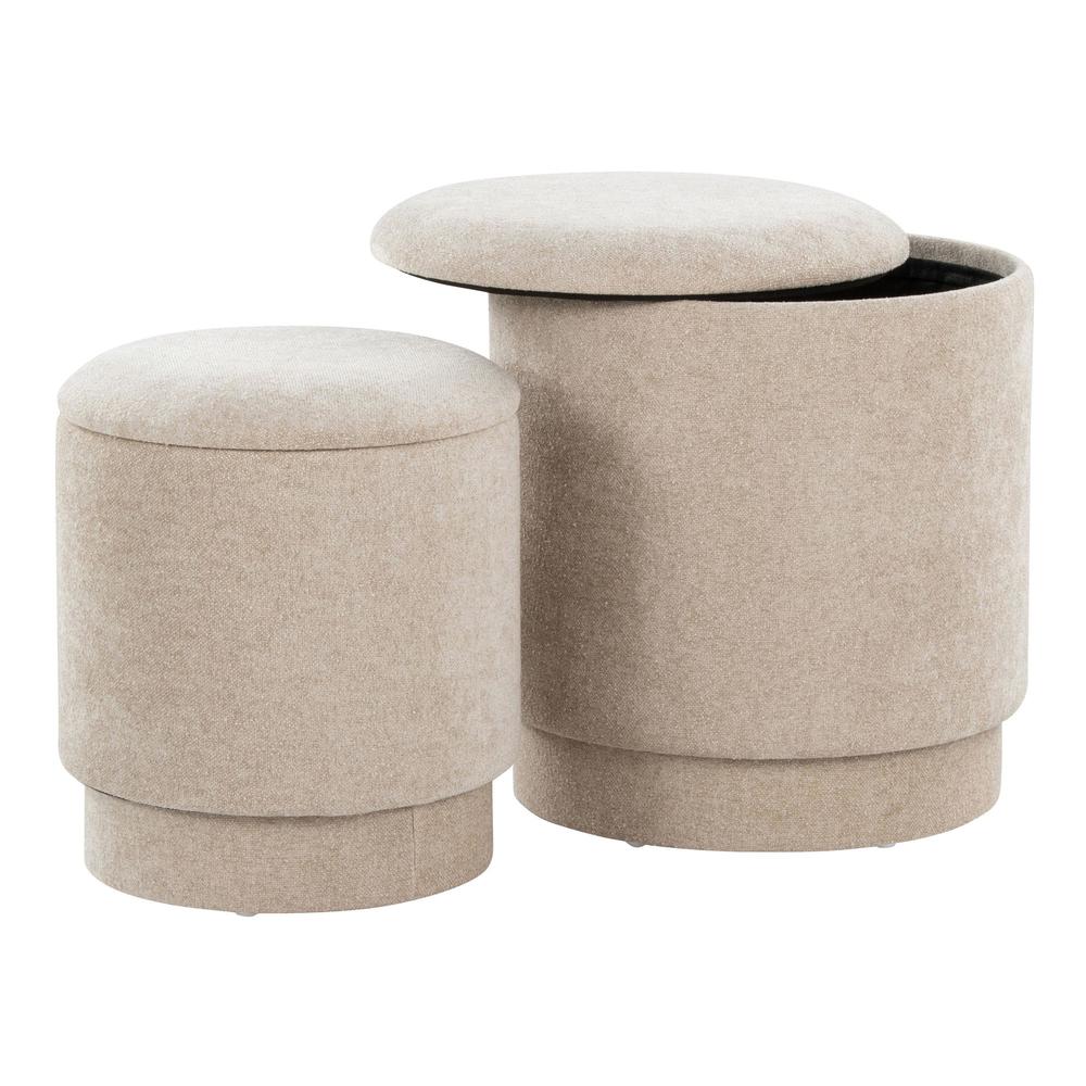Beige Fabric Marla Upholstered Ottoman Set. Picture 2