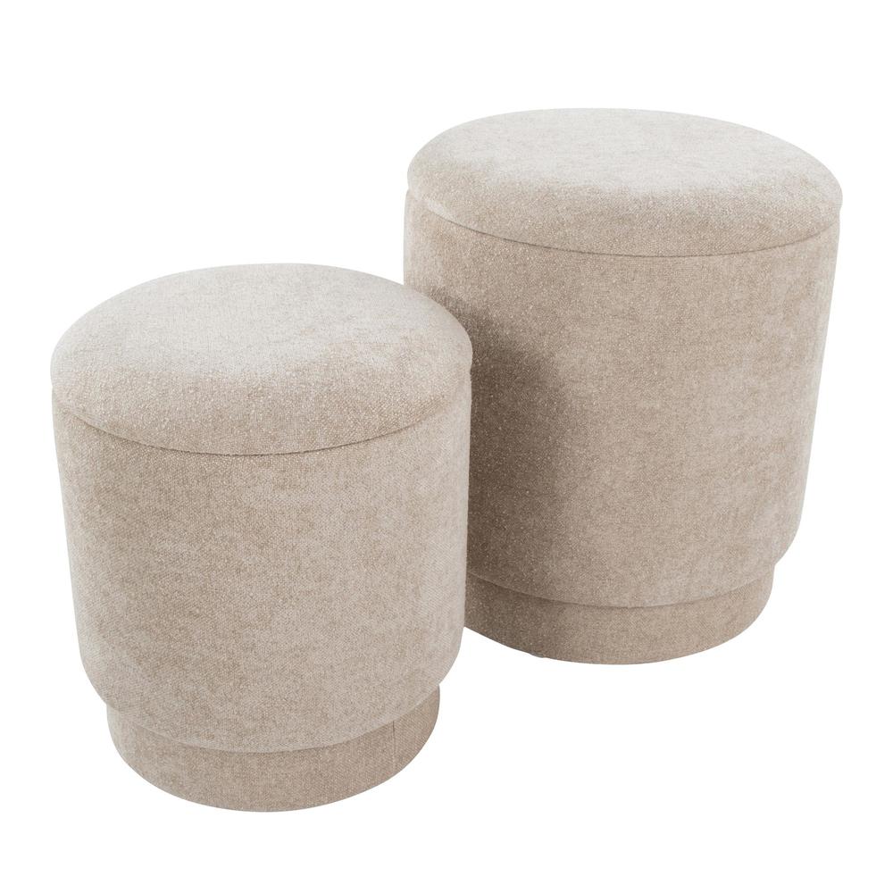 Beige Fabric Marla Upholstered Ottoman Set. Picture 3