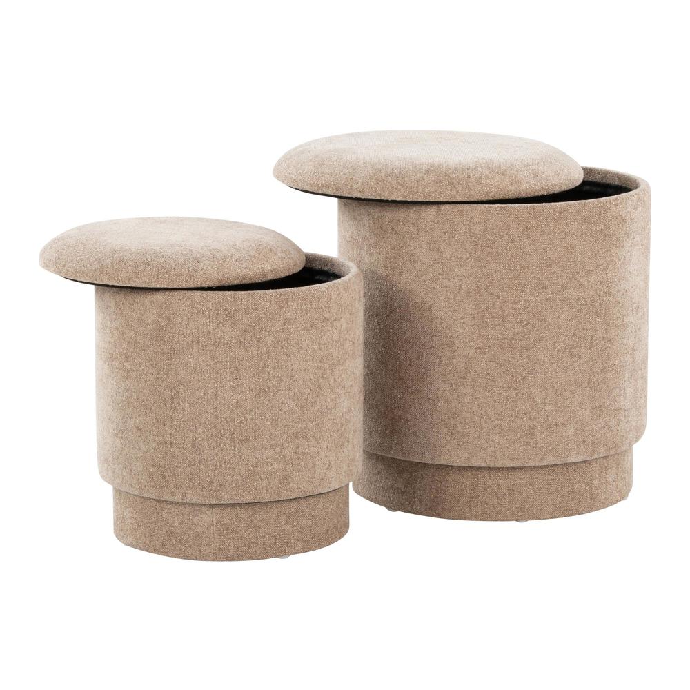 Brown Fabric Marla Upholstered Ottoman Set. Picture 4