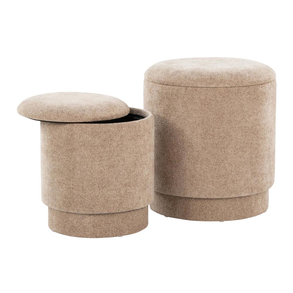 Brown Fabric Marla Upholstered Ottoman Set. Picture 5