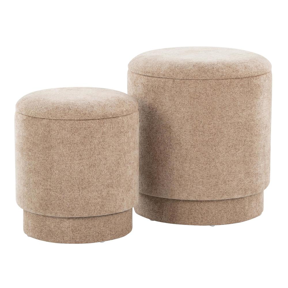 Brown Fabric Marla Upholstered Ottoman Set. Picture 1