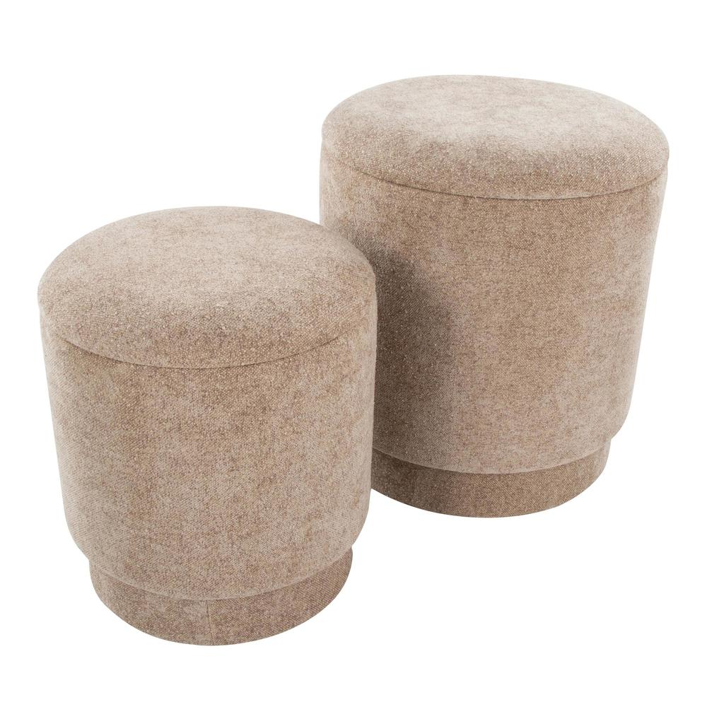 Brown Fabric Marla Upholstered Ottoman Set. Picture 3