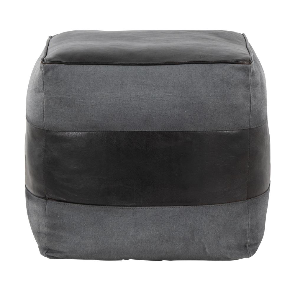 Black Leather, Grey Canvas Cobbler Canvas Pouf. Picture 2