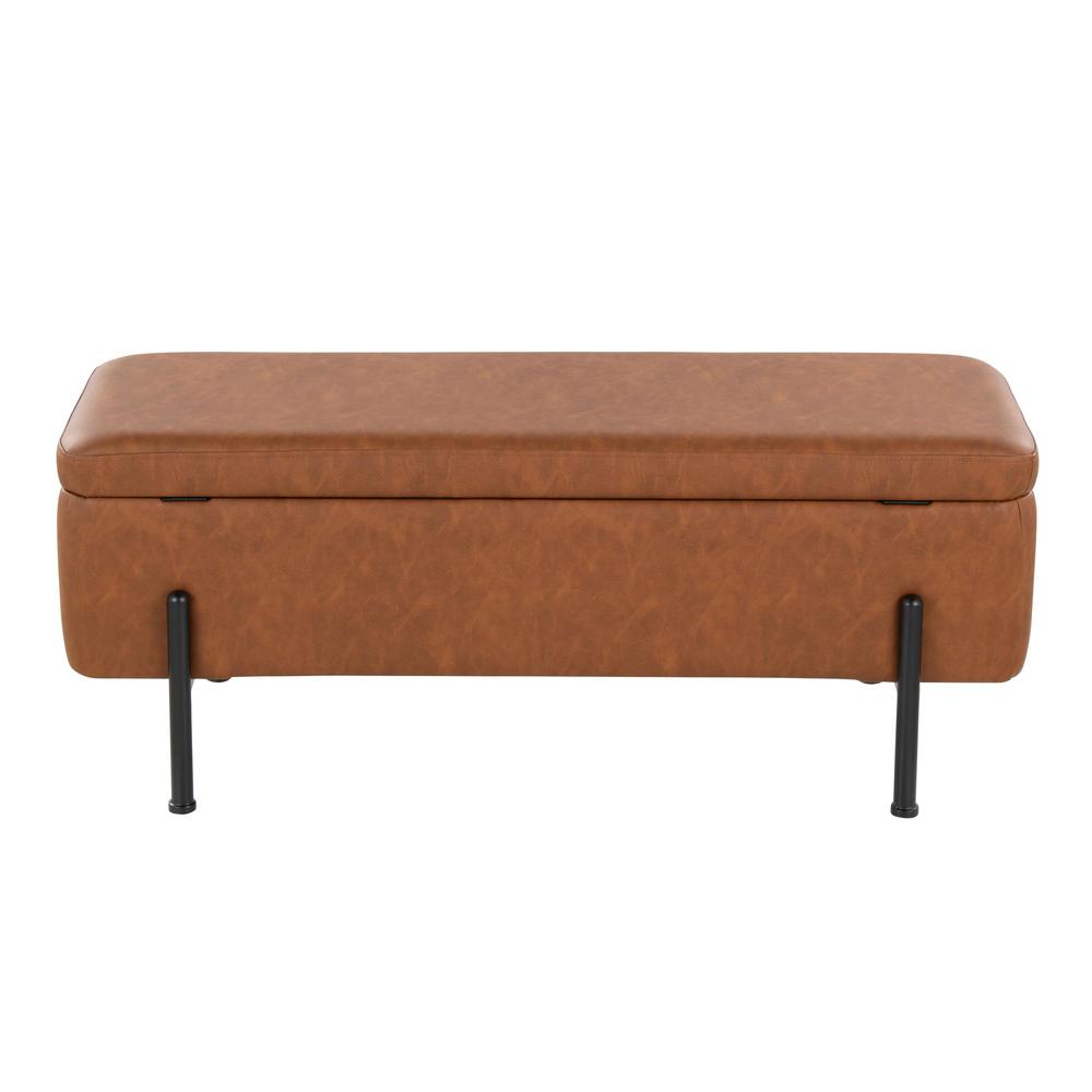 Black Steel, Camel PU Daniella Storage Bench. Picture 5