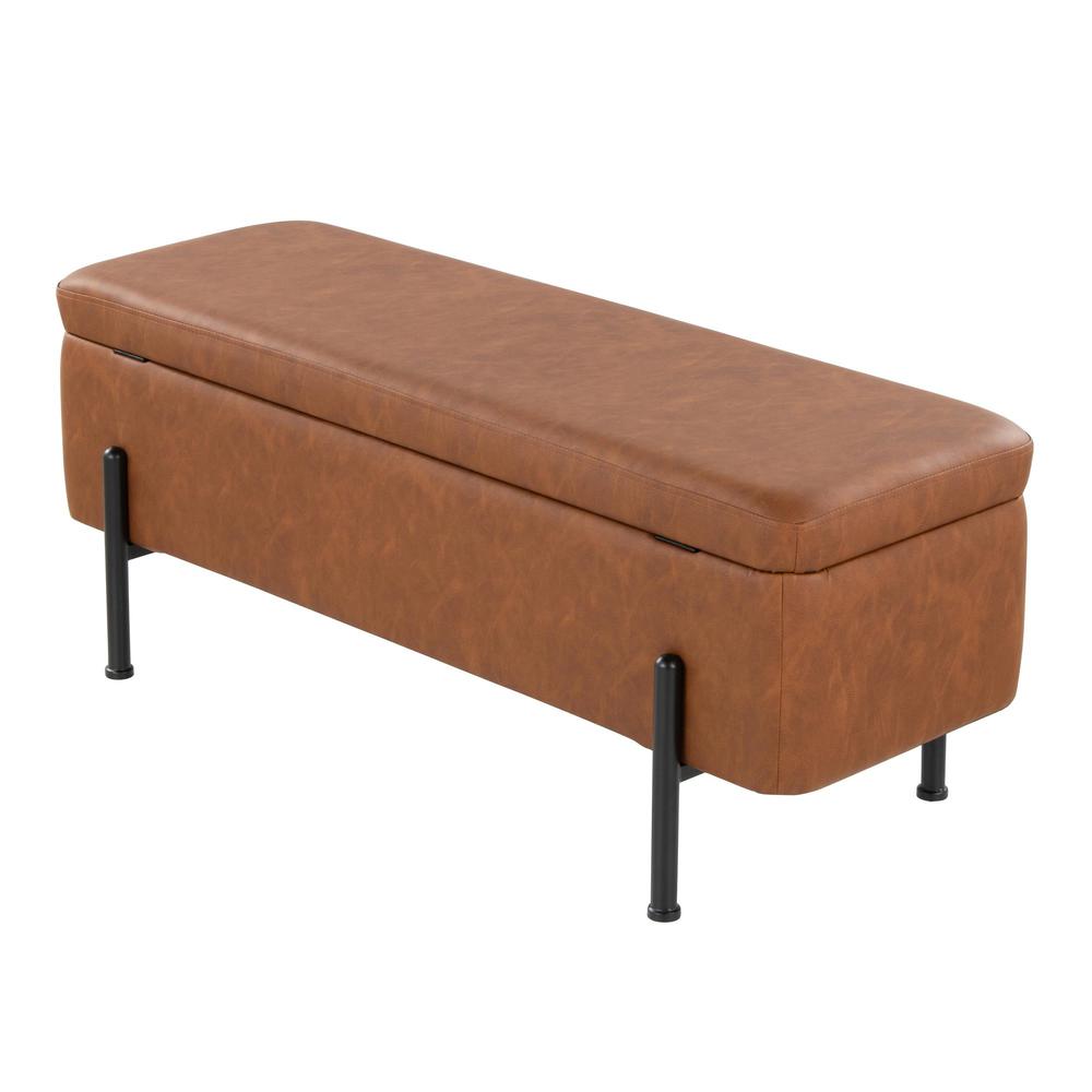 Black Steel, Camel PU Daniella Storage Bench. Picture 4