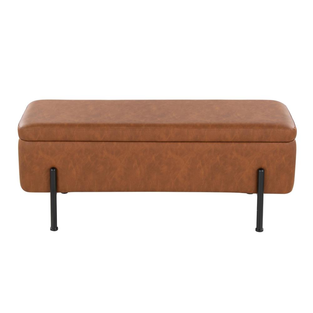 Black Steel, Camel PU Daniella Storage Bench. Picture 6