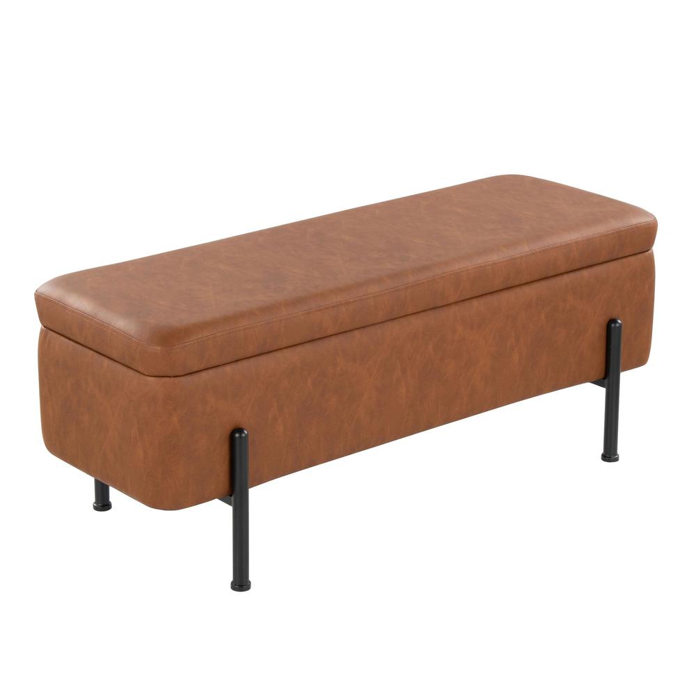Black Steel, Camel PU Daniella Storage Bench. Picture 1