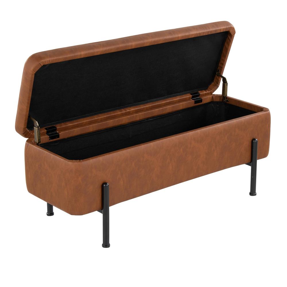 Black Steel, Camel PU Daniella Storage Bench. Picture 2