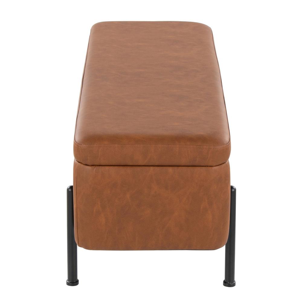 Black Steel, Camel PU Daniella Storage Bench. Picture 3