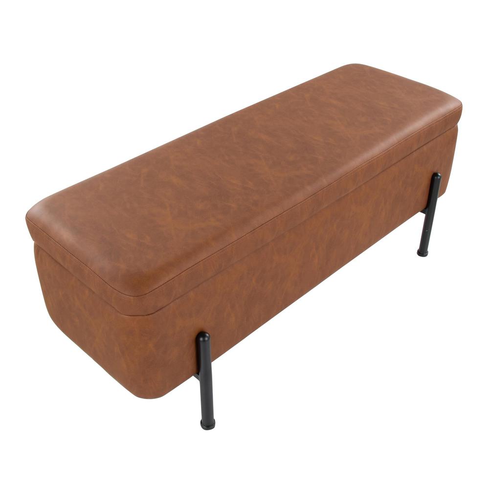 Black Steel, Camel PU Daniella Storage Bench. Picture 7