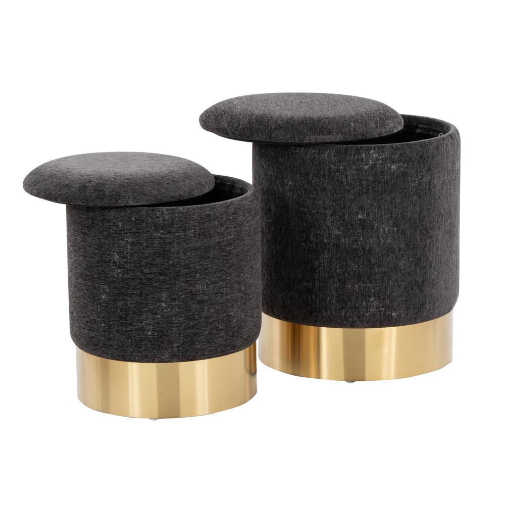 Black Fabric Marla Nesting Ottoman Set. Picture 3