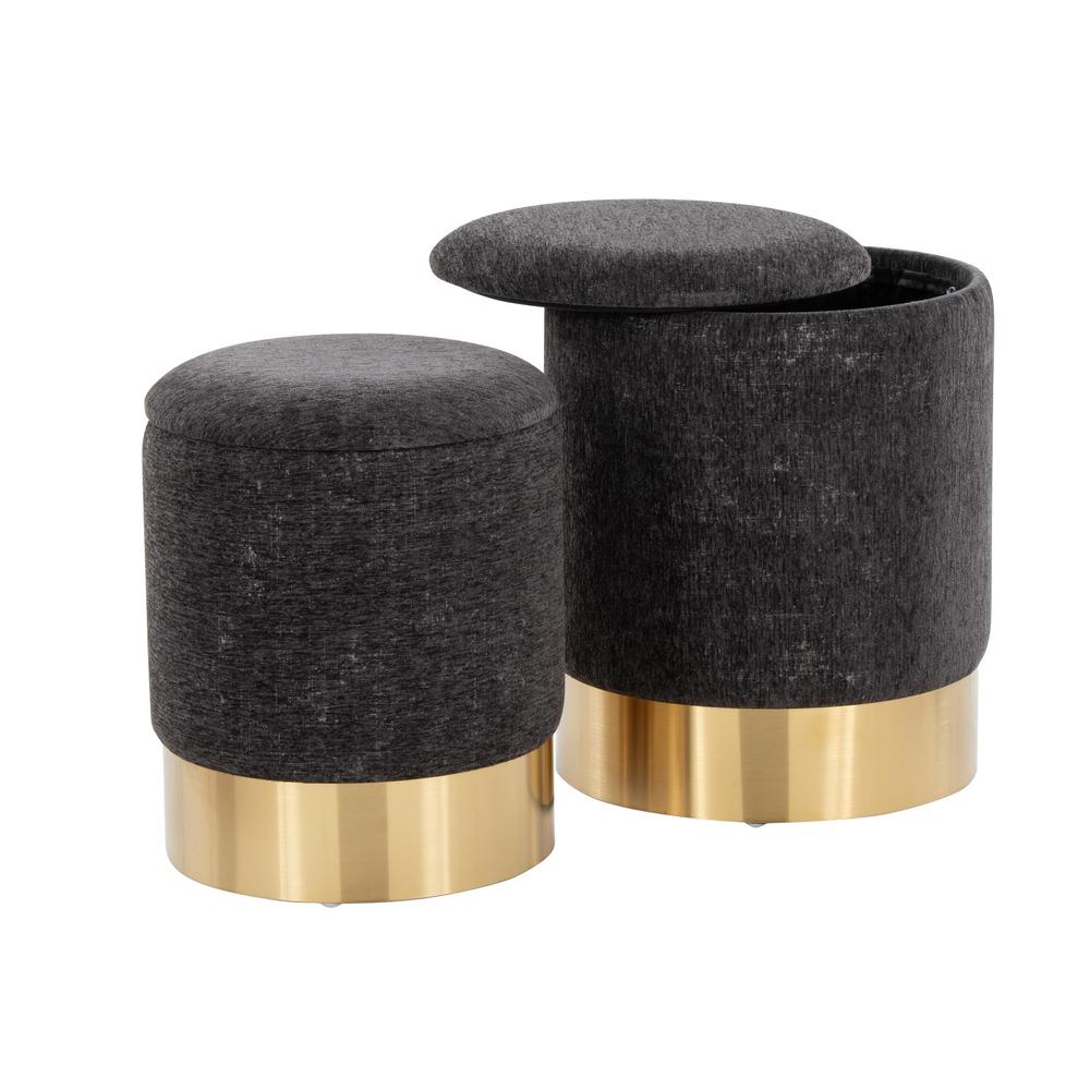 Black Fabric Marla Nesting Ottoman Set. Picture 2