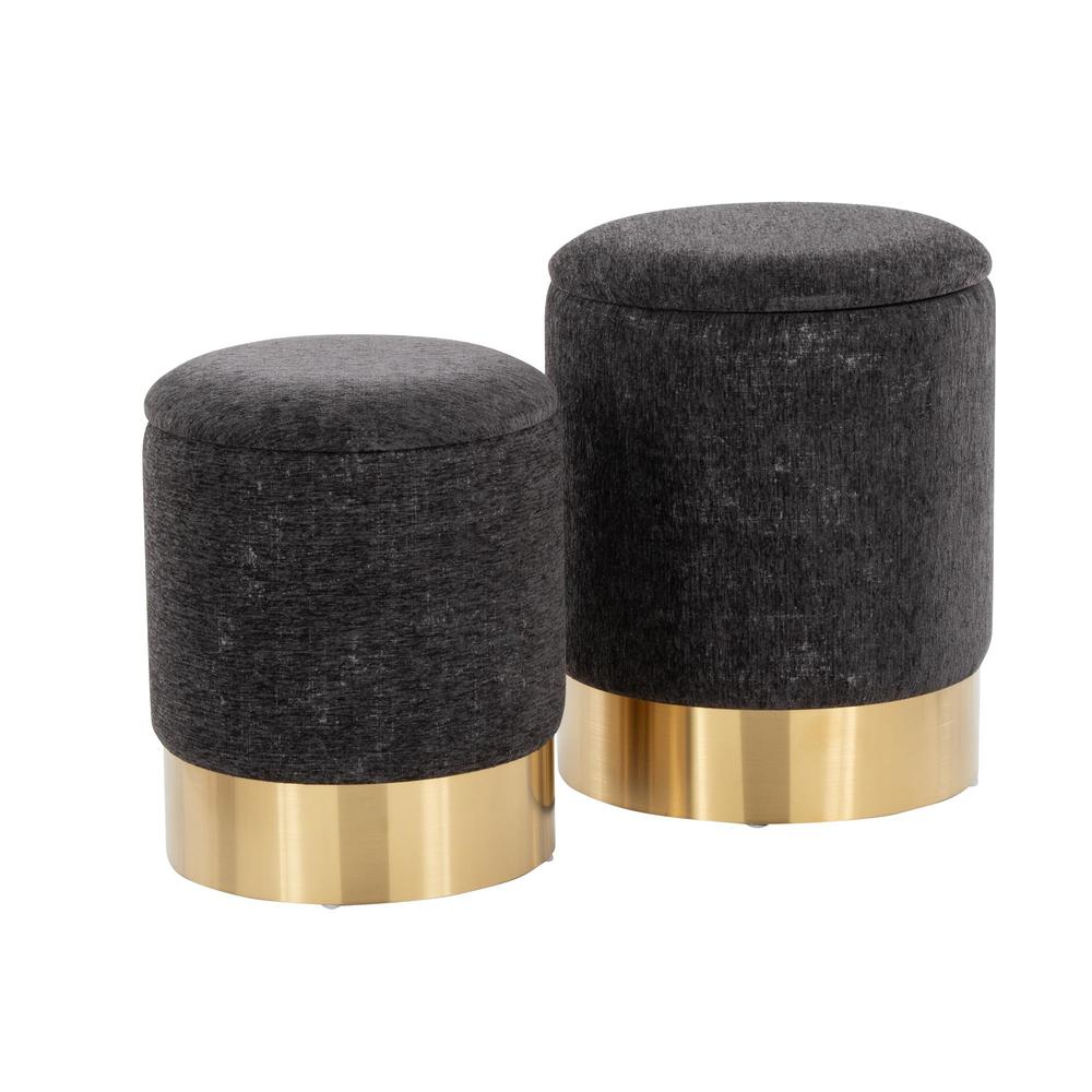 Black Fabric Marla Nesting Ottoman Set. Picture 6
