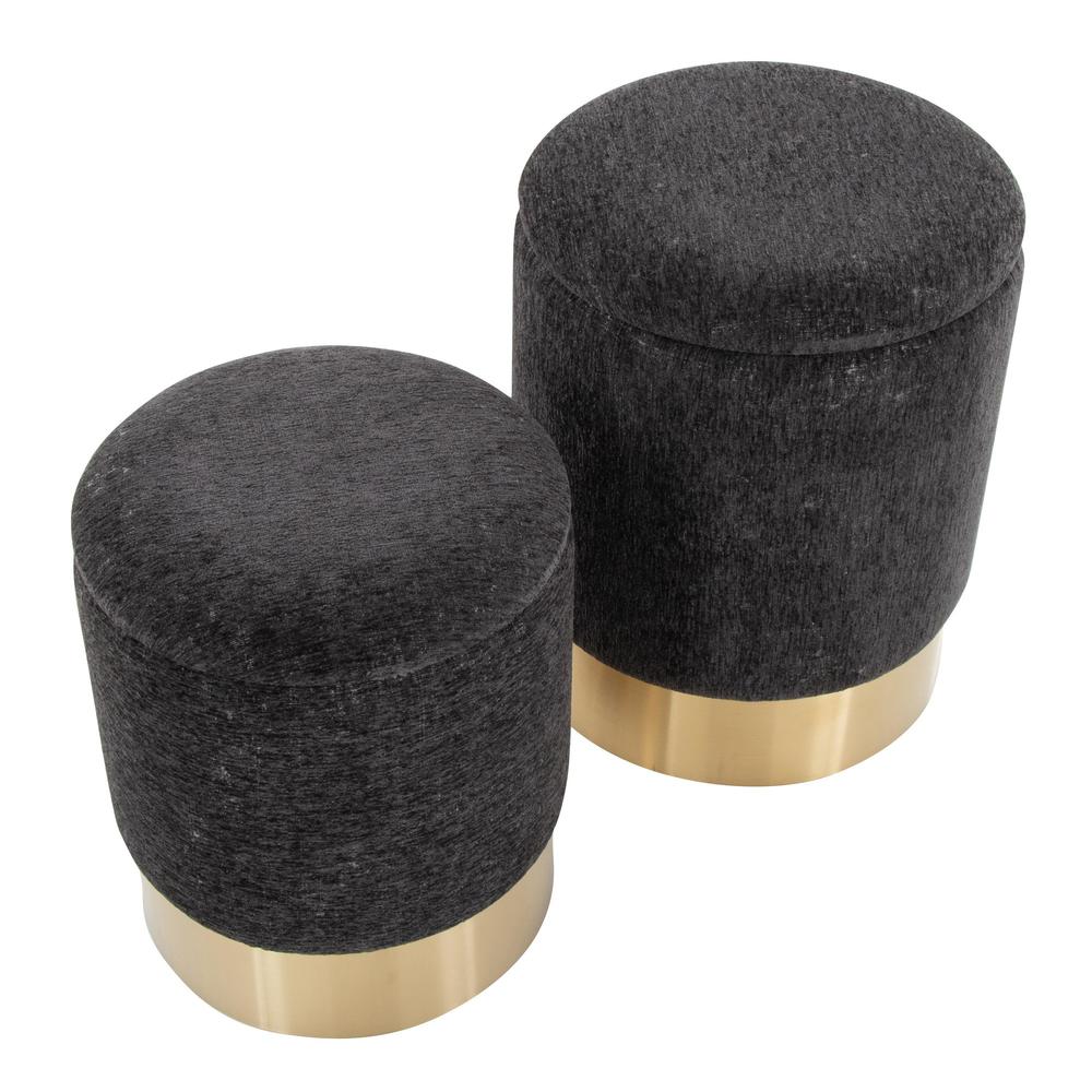 Black Fabric Marla Nesting Ottoman Set. Picture 4