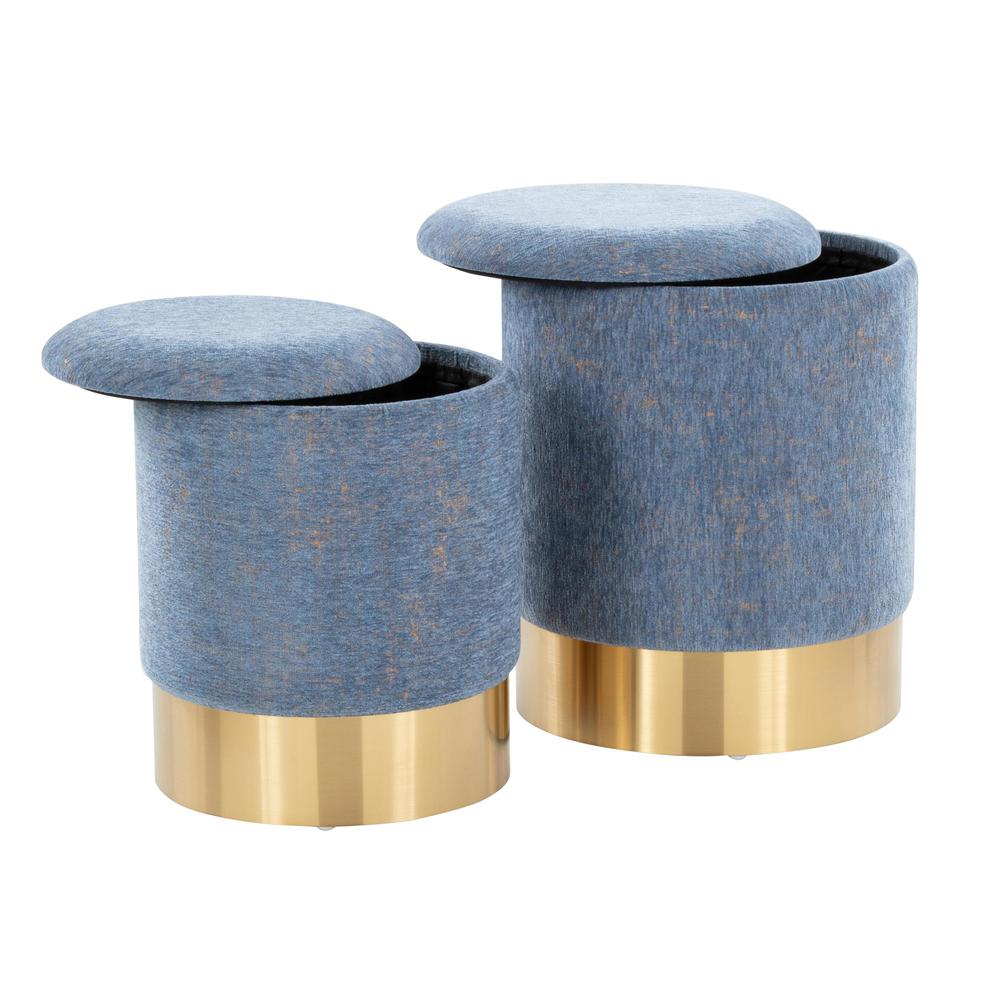 Blue Fabric Marla Nesting Ottoman Set. Picture 4