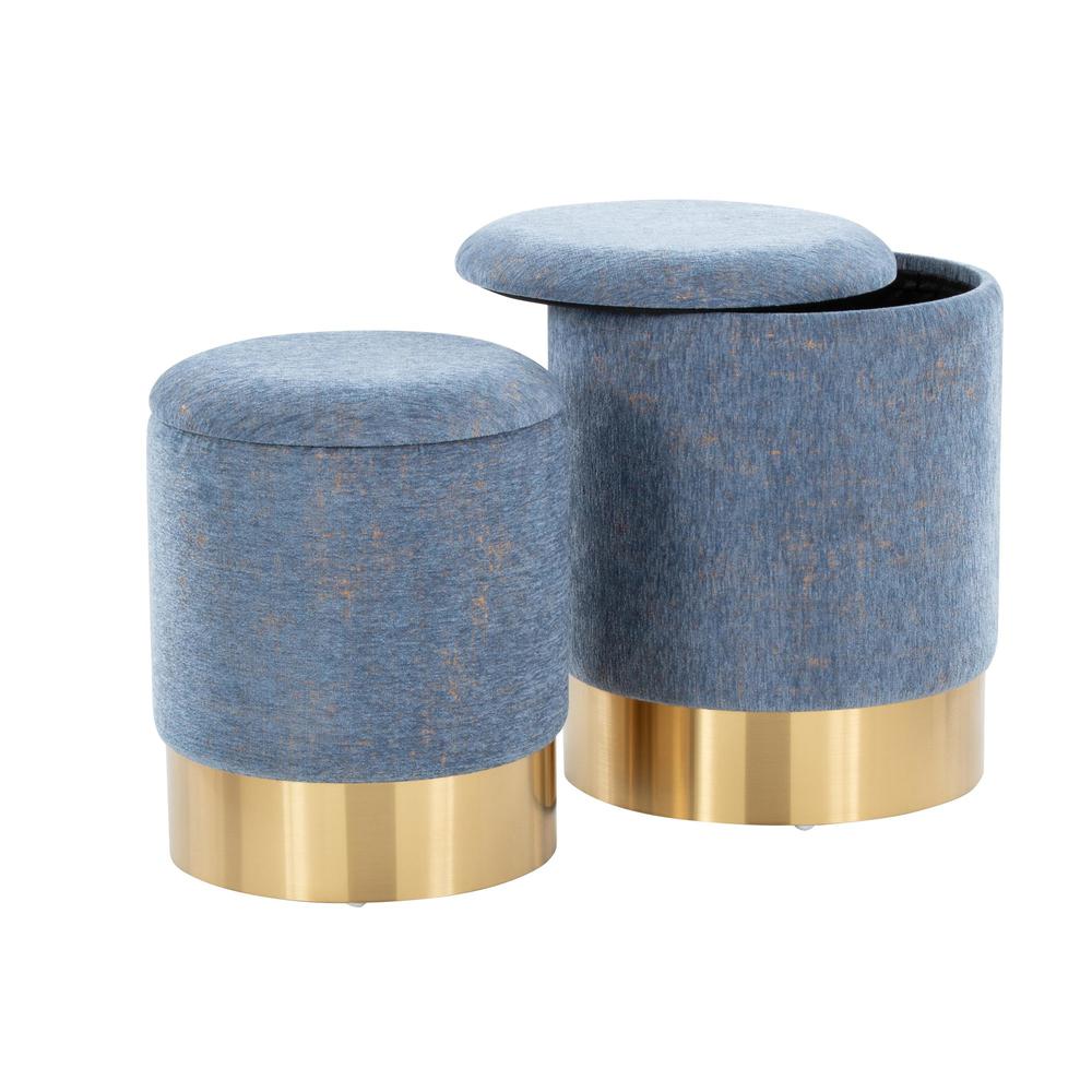 Blue Fabric Marla Nesting Ottoman Set. Picture 3