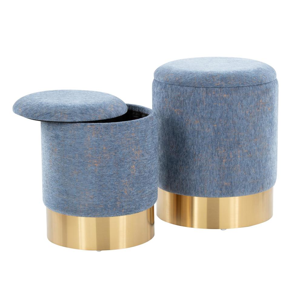 Blue Fabric Marla Nesting Ottoman Set. Picture 2