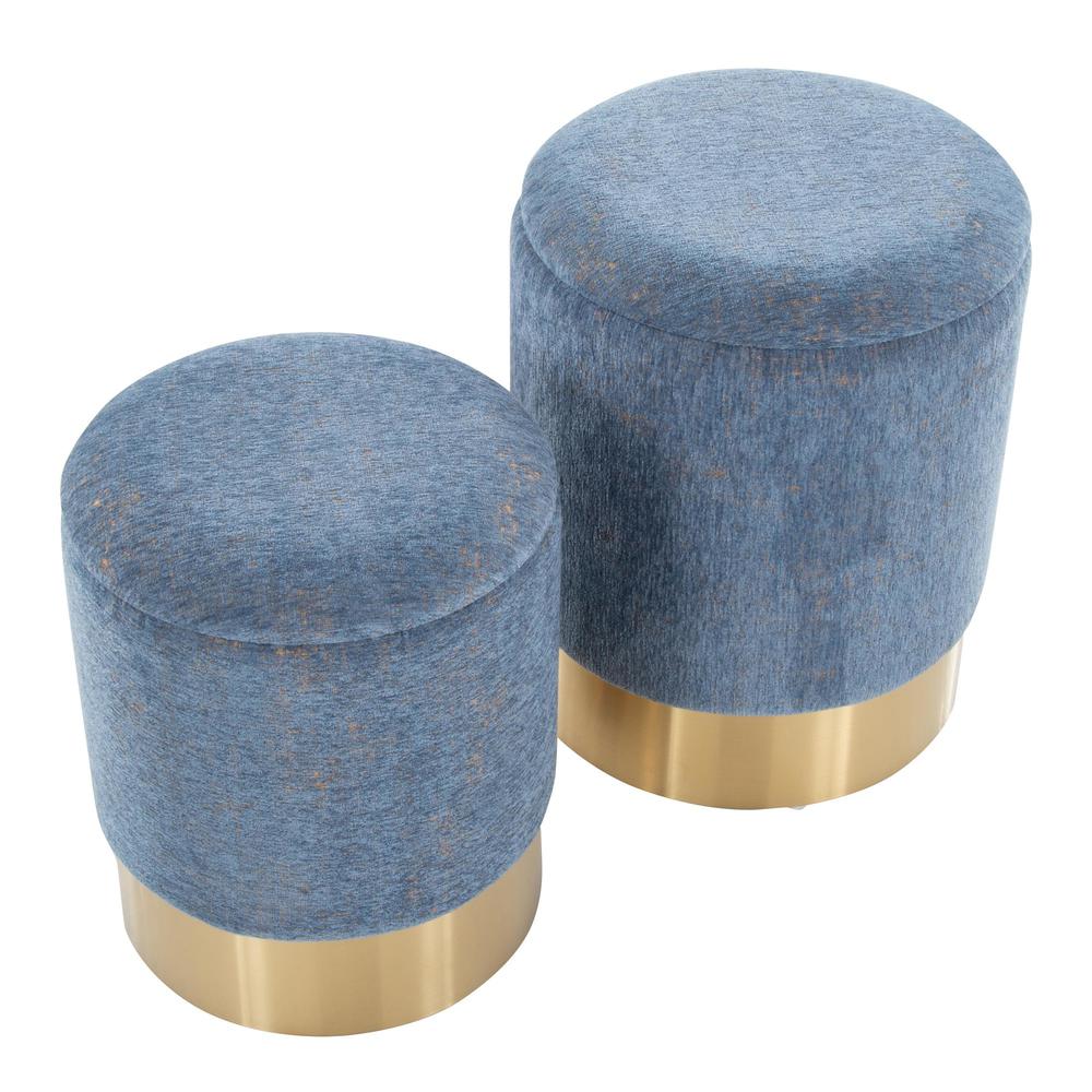 Blue Fabric Marla Nesting Ottoman Set. Picture 5