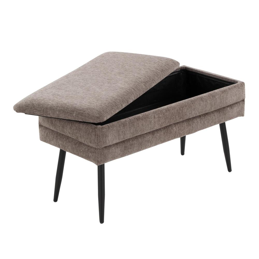 Black Metal, Brown Fabric Neapolitan Storage Bench. Picture 2