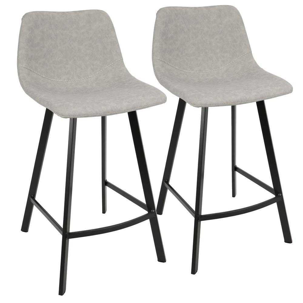 Grey PU Fabric, Black Legs Outlaw Counter Stool - Set of 2. Picture 1