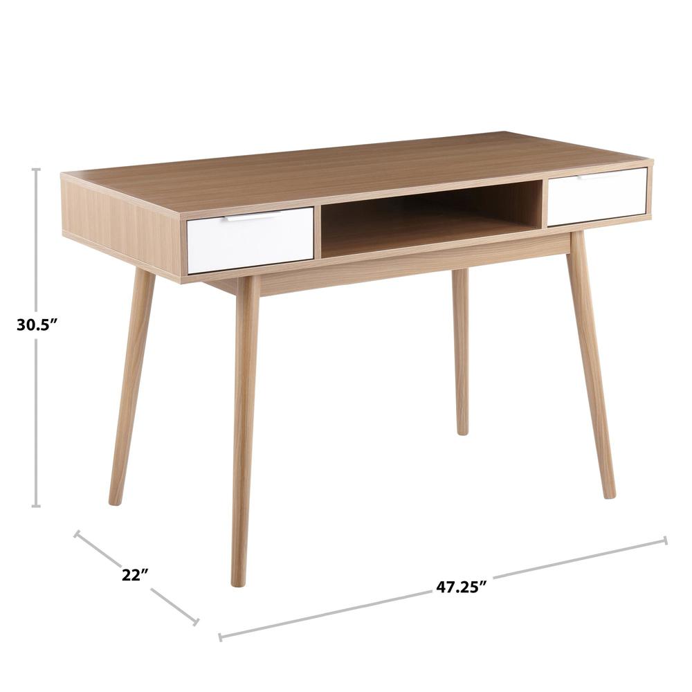 Natural Wood, White Wood Pebble Double Desk. Picture 8