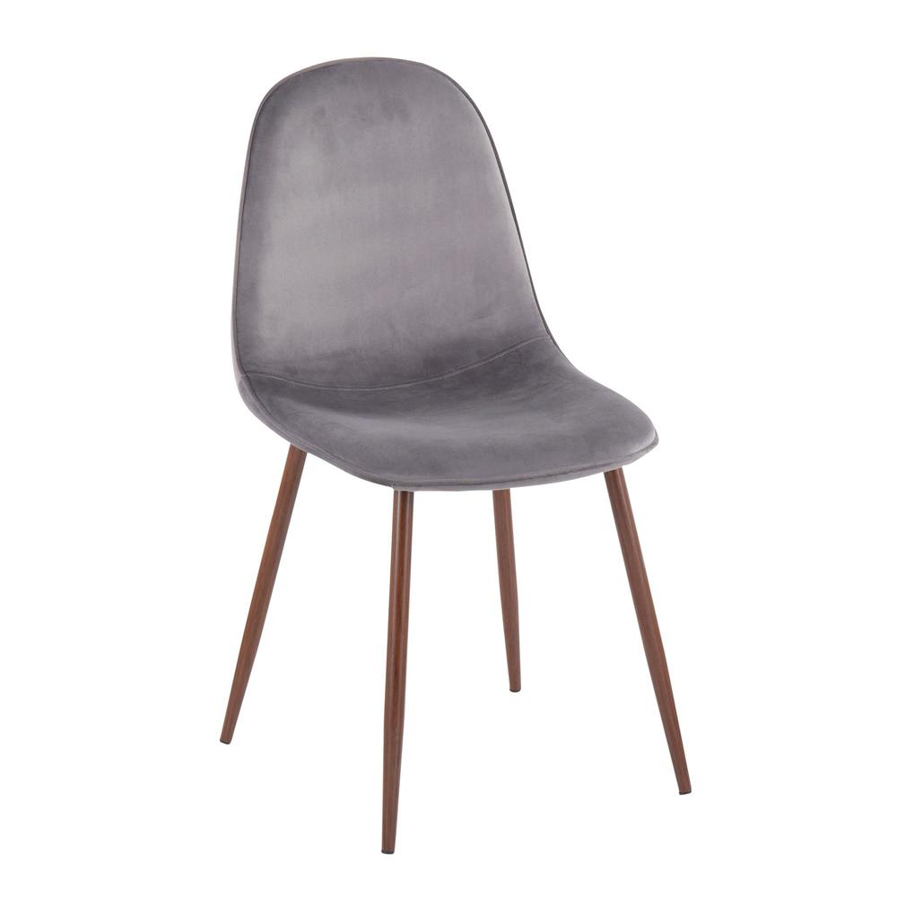 Walnut Metal, Grey Velvet Pebble Chair - Set of 2. Picture 2