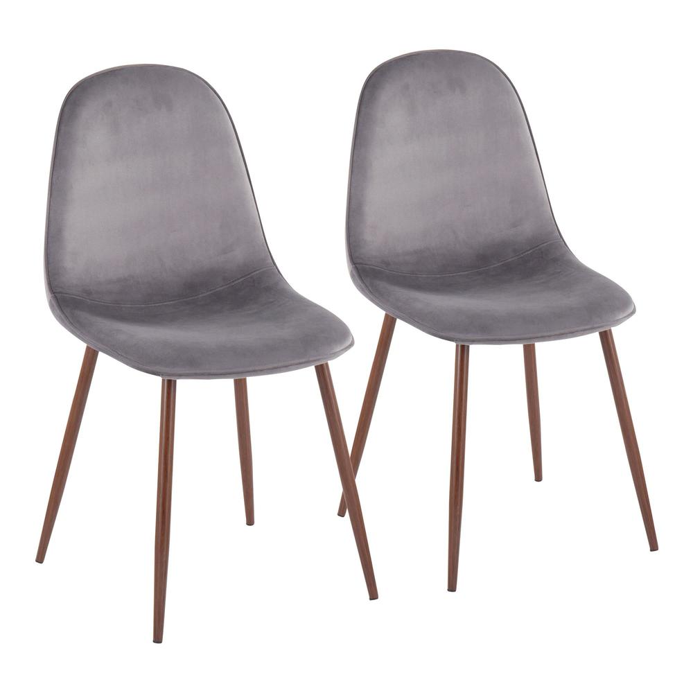 Walnut Metal, Grey Velvet Pebble Chair - Set of 2. Picture 1