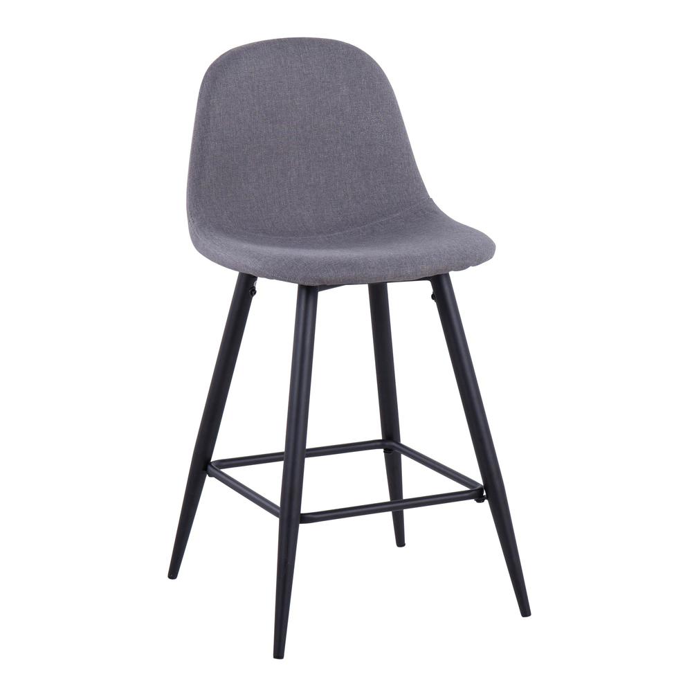 Black Metal, Charcoal Fabric Pebble Counter Stool - Set of 2. Picture 2