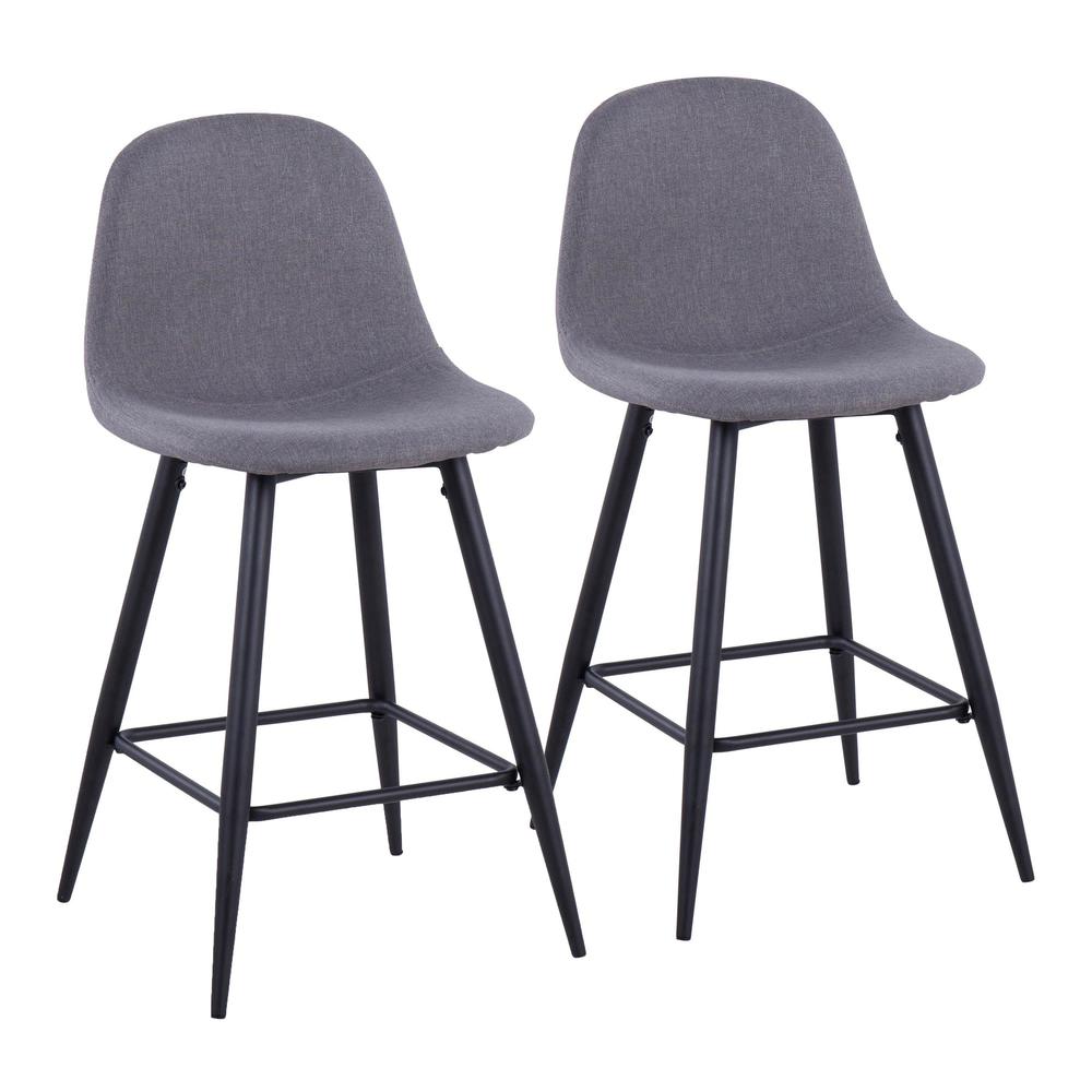 Black Metal, Charcoal Fabric Pebble Counter Stool - Set of 2. Picture 1