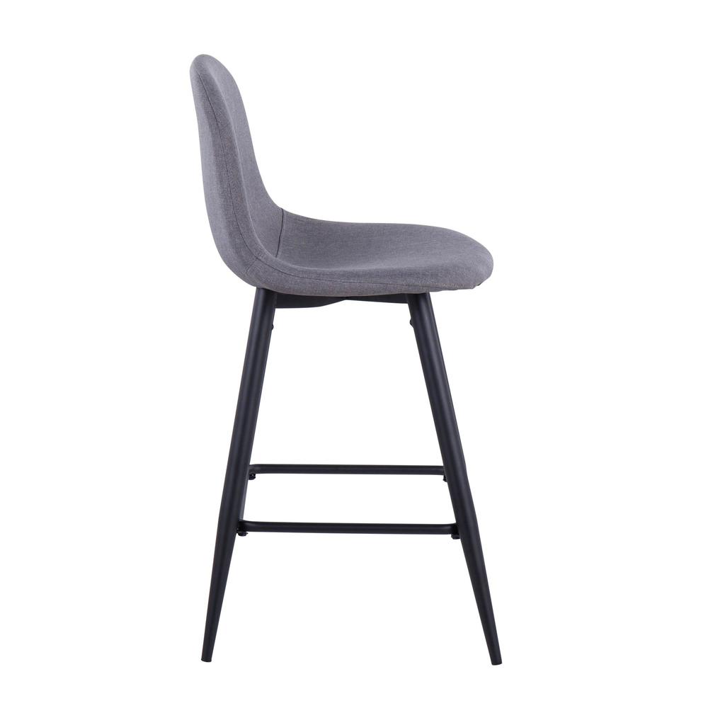 Black Metal, Charcoal Fabric Pebble Counter Stool - Set of 2. Picture 3
