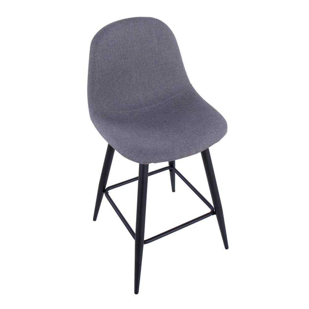 Black Metal, Charcoal Fabric Pebble Counter Stool - Set of 2. Picture 7