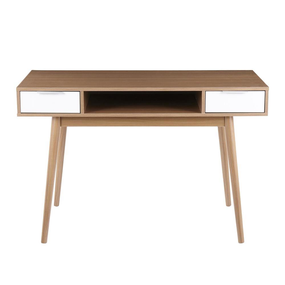 Natural Wood, White Wood Pebble Double Desk. Picture 5