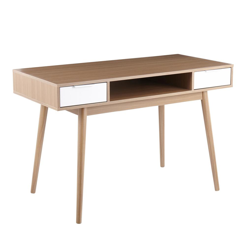 Natural Wood, White Wood Pebble Double Desk. Picture 1