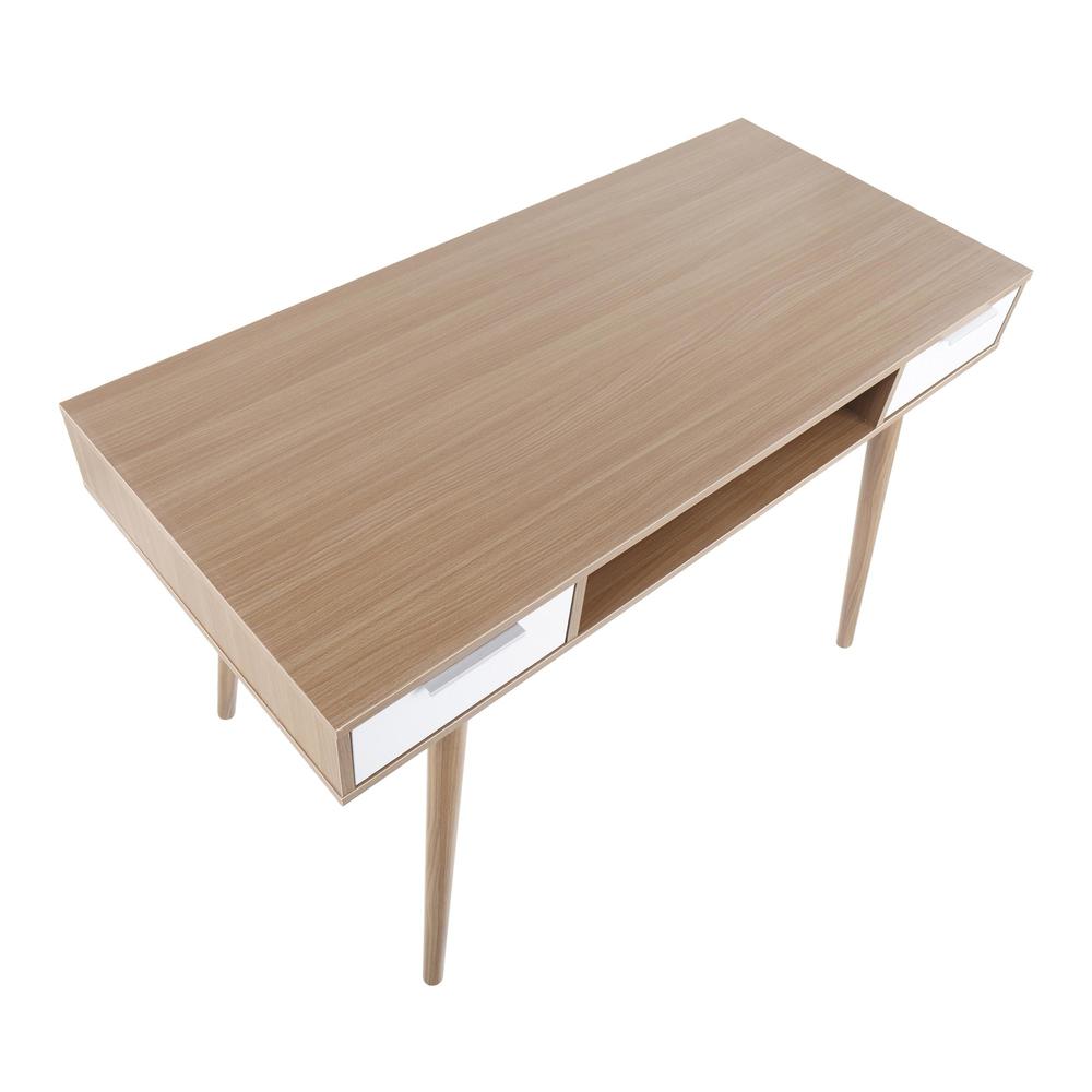 Natural Wood, White Wood Pebble Double Desk. Picture 6