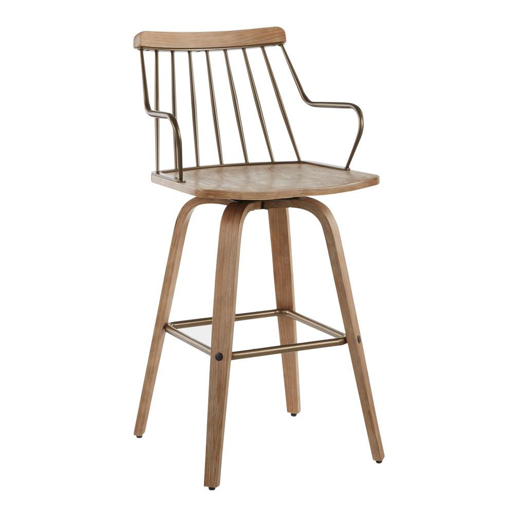 White Washed Wood, Antique Copper Metal Preston Counter Stool. Picture 1