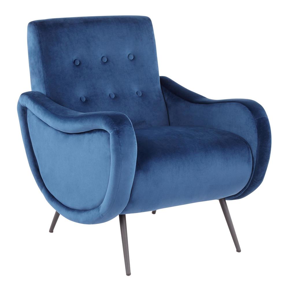 Black Metal, Blue Velvet Rafael Lounge Chair. Picture 1