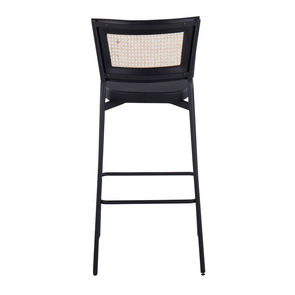 Black Metal, Black PU, Rattan Rattan Tania Bar Stool - Set of 2. Picture 5