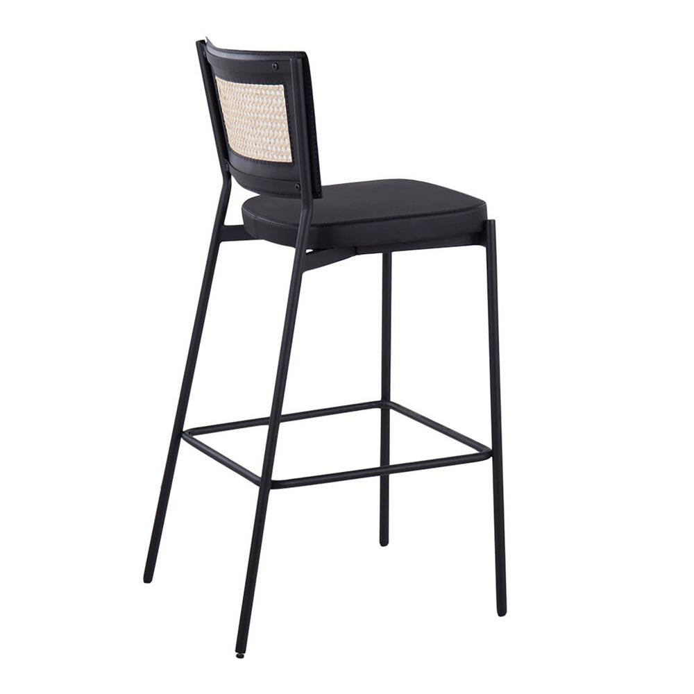 Black Metal, Black PU, Rattan Rattan Tania Bar Stool - Set of 2. Picture 4
