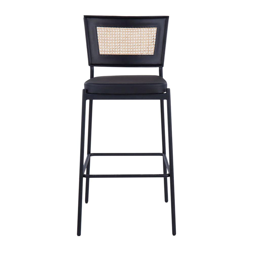 Black Metal, Black PU, Rattan Rattan Tania Bar Stool - Set of 2. Picture 6