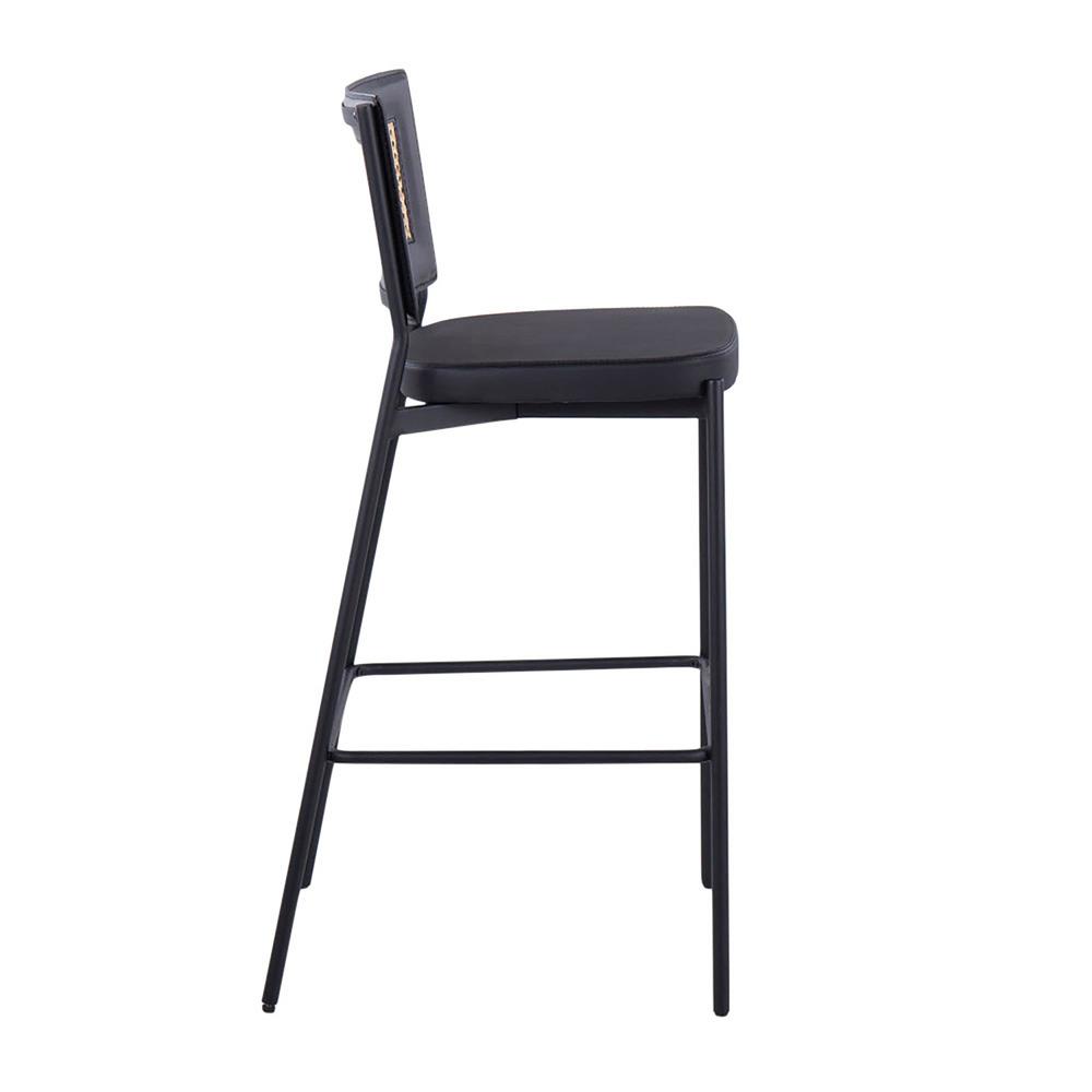 Black Metal, Black PU, Rattan Rattan Tania Bar Stool - Set of 2. Picture 3